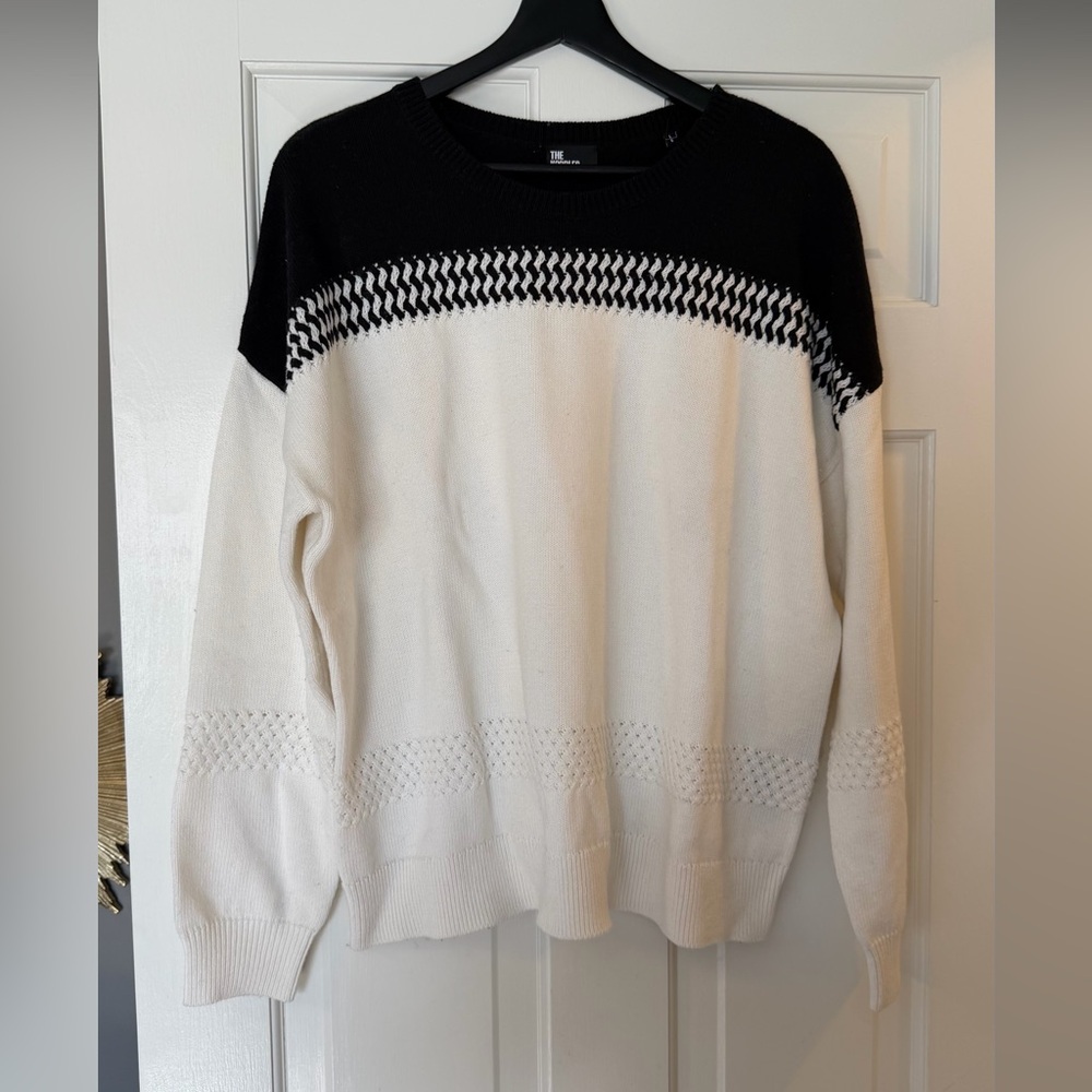 The Kooples Black & White Colorblock Sweater, Large